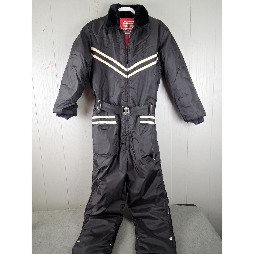 VINTAGE 70s United Pioneer Adult S Snowmobile Suit‎ Black Hooded Insulated